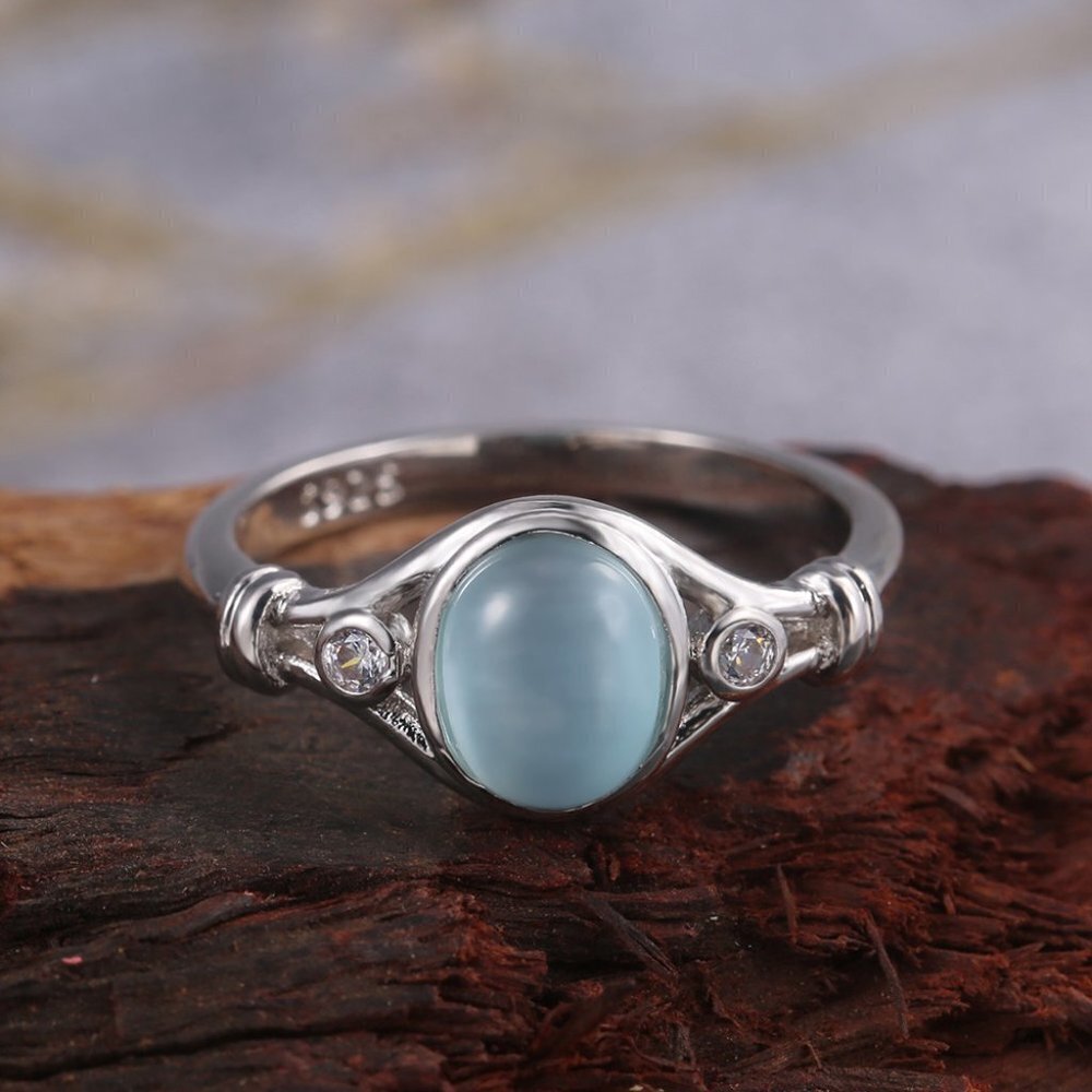 New Blue Oval Opal Refine Fever Trendy Silver Rings for Women, EVGG1403